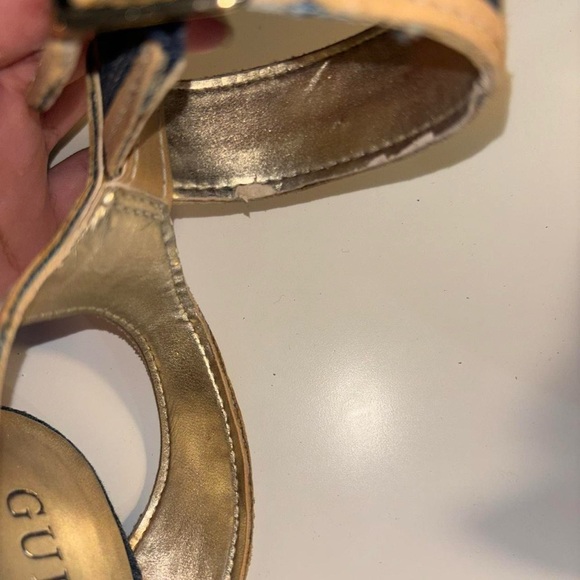 Y2K Guess Denim Leather Trim Open Toe Platform Stiletto Heels - Picture 7 of 7